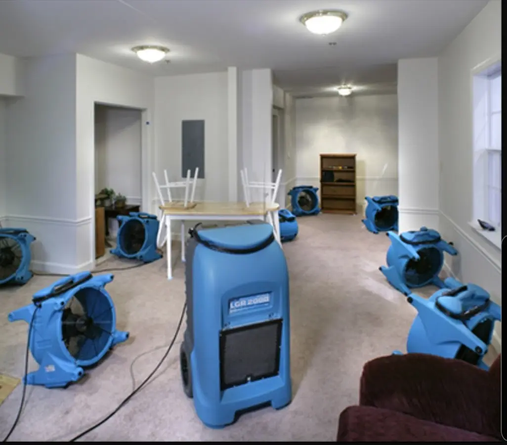 Air movers and dehumidifier setup for Water Damage Restoration in Pelham Manor